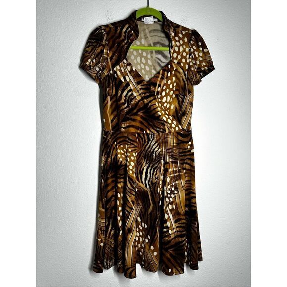 La Belle Vintage Animal Print Surplus Tulip Sleeve Dress **NO BELT Size L - Picture 1 of 11